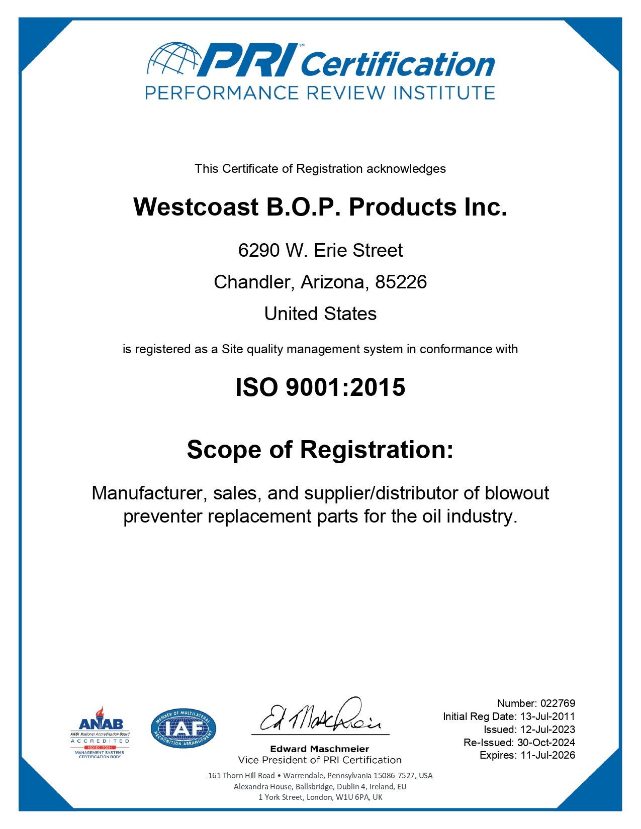 WCBOP ISO Certification